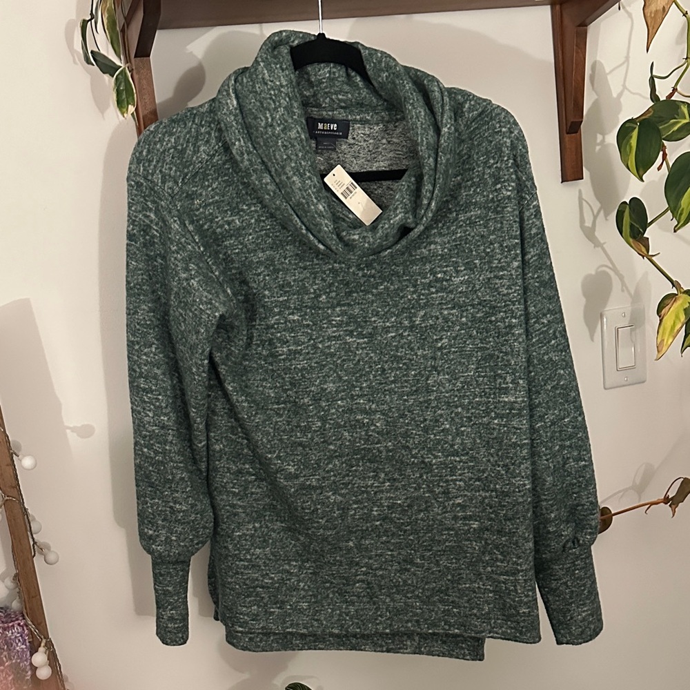 Anthropologie Maeve Forest Green Cowl Neck Top
